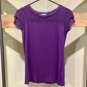 Simply Vera purple blouse with lace and mesh accents PS